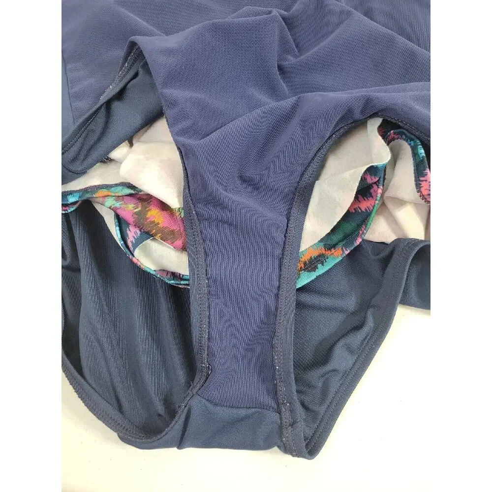 Dolfin Blue Ikat Ruffle Tiered One Piece Beach Swimdress Women's Size 48/22